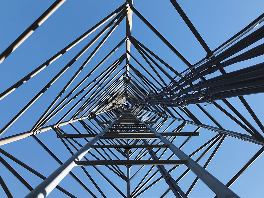 blue, sky, steel, metal, tower, low angle view, built structure, HD wallpaper