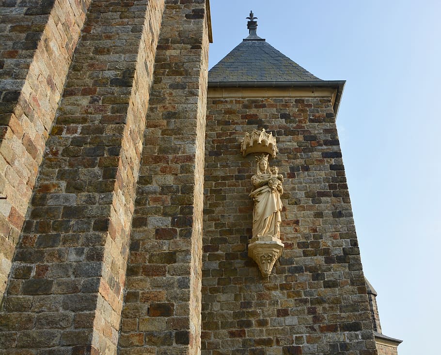 church, wall, architecture, statue, virgin mary jesus, religious figure HD wallpaper