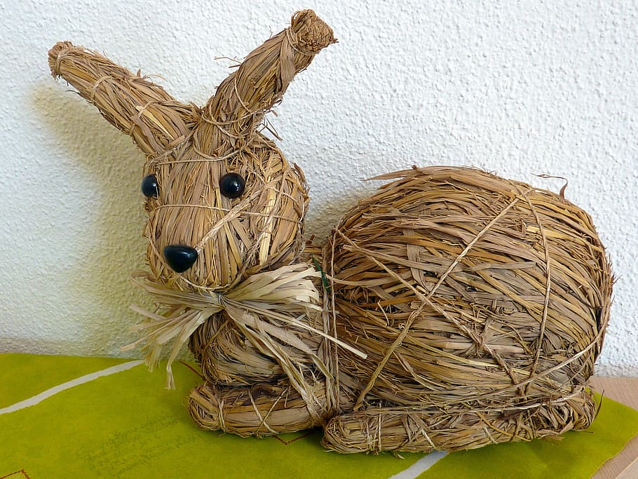 straw bunny, hare, easter, spring, holidays, deco, figure, decorative HD wallpaper