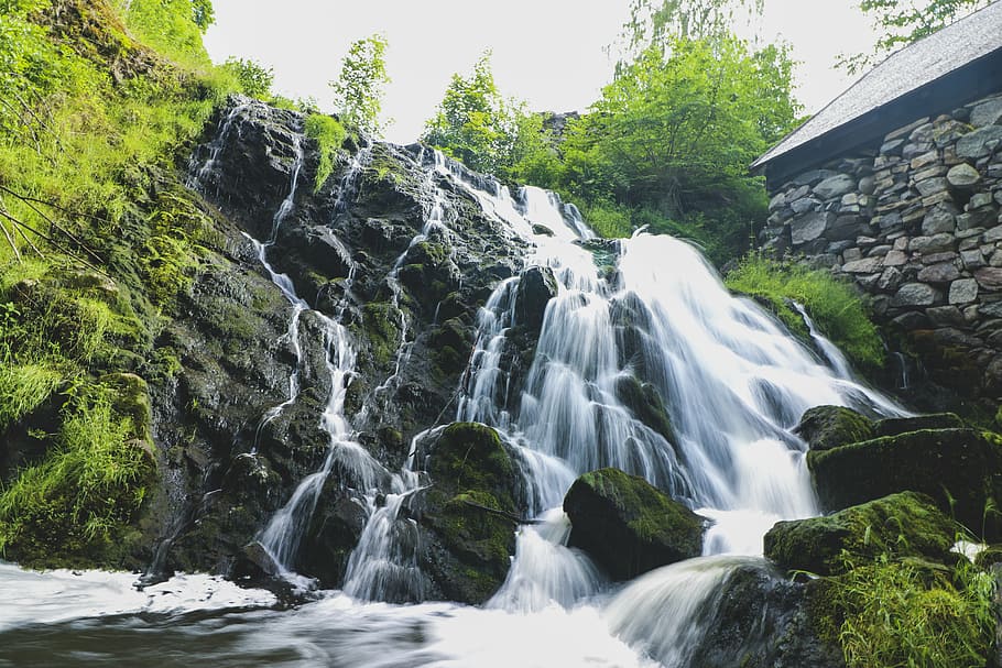 blur, creek, flow, landscape, long exposure, moss, nature, outdoors HD wallpaper