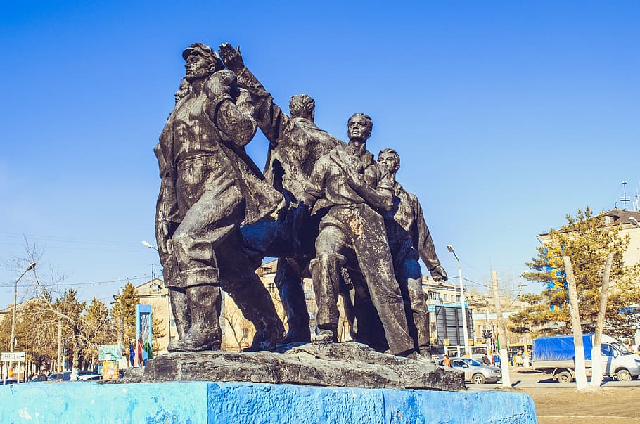 builders, the first builders, monument, kazakhstan, black monument, HD wallpaper