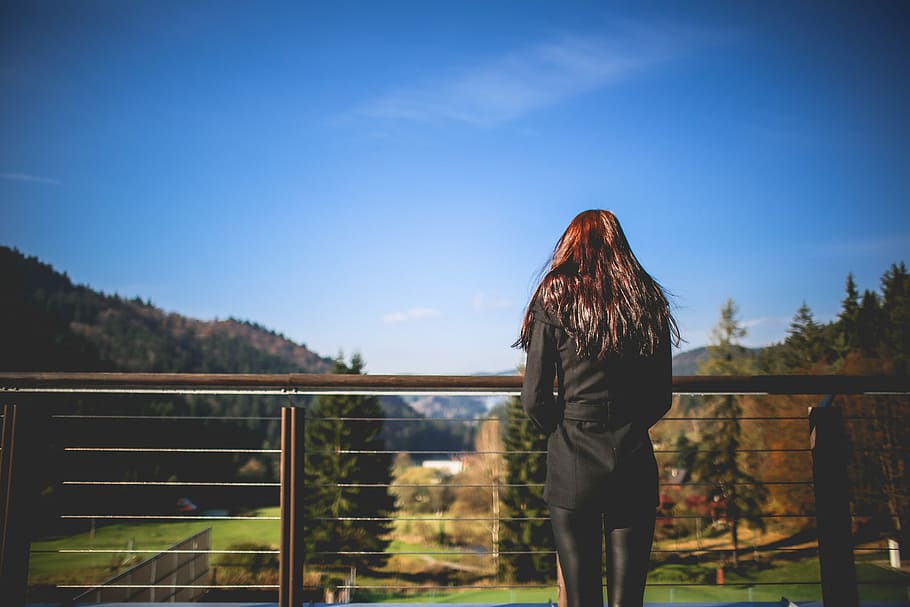 Girl Looking At Landscape Nature, brunette, czech republic, mountains, HD wallpaper