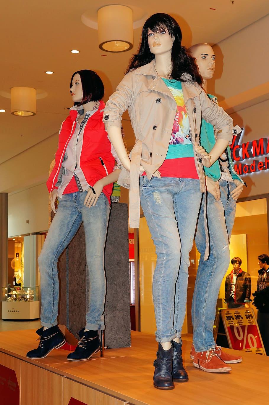 women's blue jeans, display dummy, dresses business, shopping, HD wallpaper