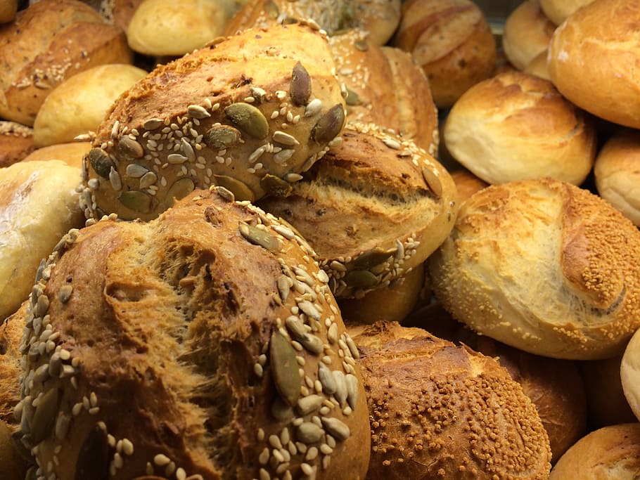 brown pastry lot, roll, weizenbroetchen, bakery, breakfast HD wallpaper