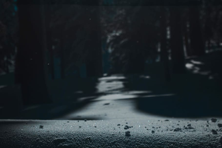grayscale photography of road, gray pavement with dusts, snow HD wallpaper