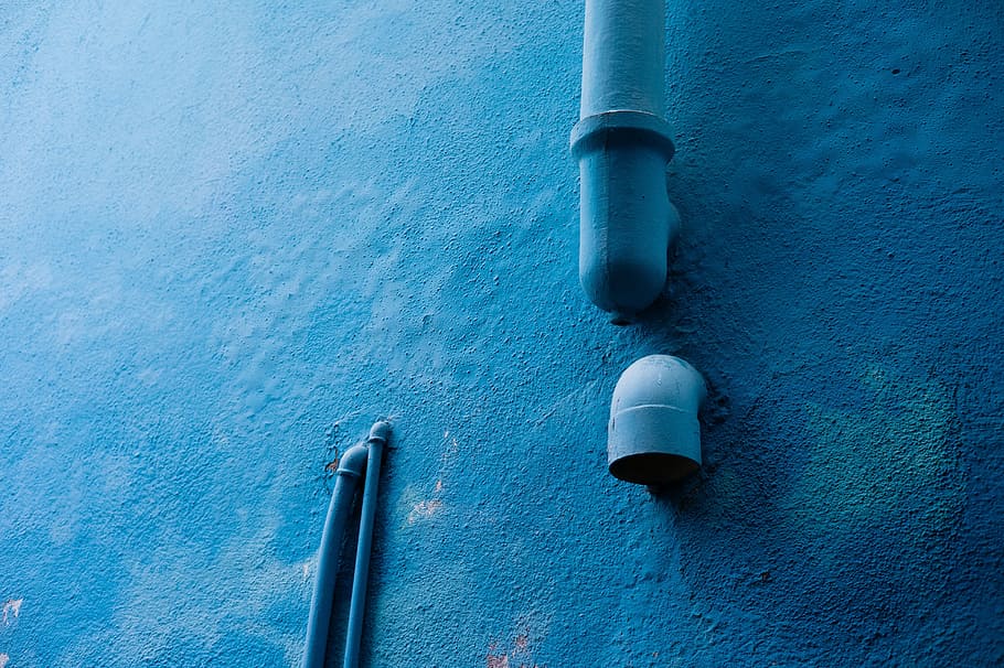 blue, concrete, wall, pipes, industrial, wall - building feature HD wallpaper
