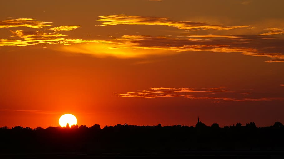 clouds, dawn, dusk, evening, landscape, outdoors, silhouette HD wallpaper