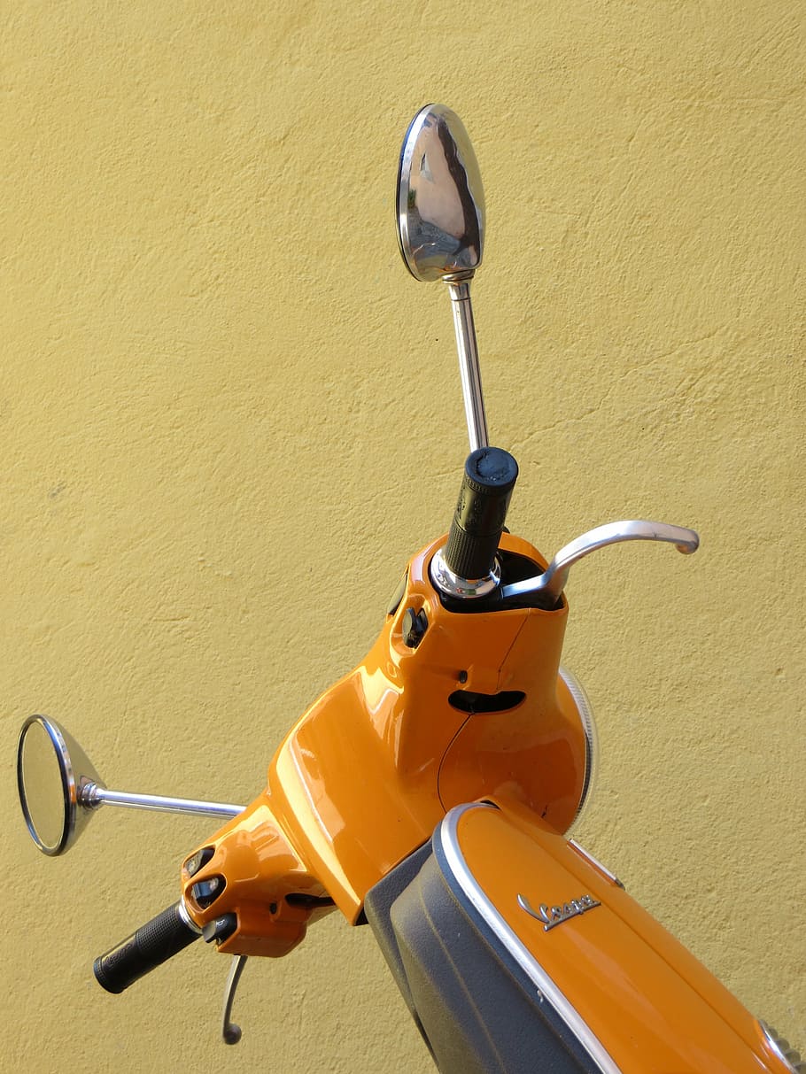 vespa, orange, roller, handlebars, retro, cult, lx50, mirror HD wallpaper