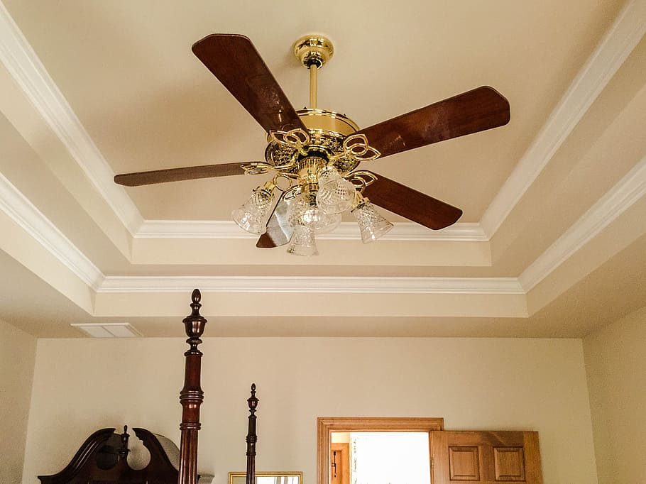 Hd Wallpaper Brown 5 Blade Ceiling Fan With Light Tray