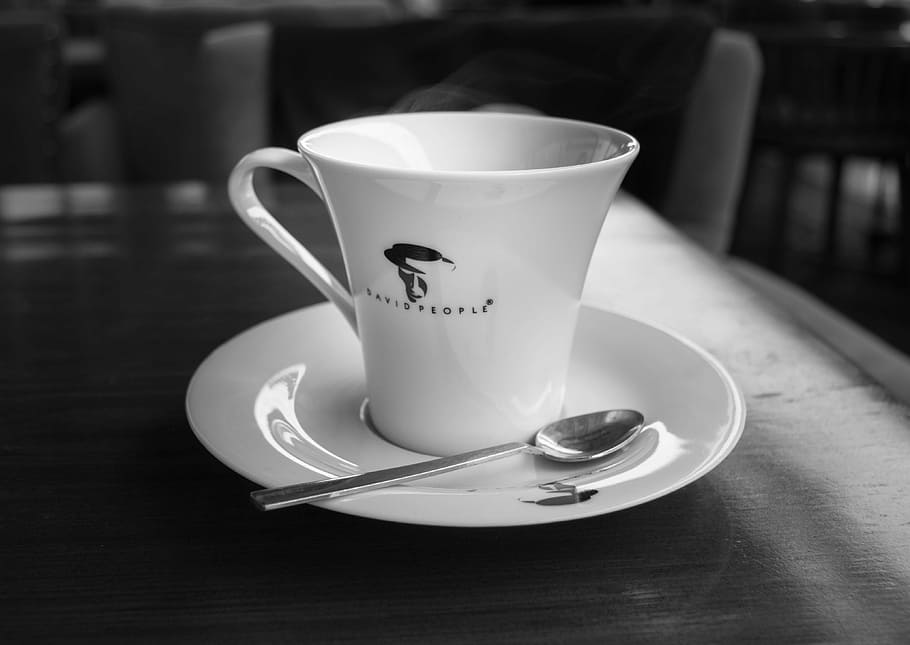 coffee, cup, hot drink, coffee break, rest, cover, black and white HD wallpaper