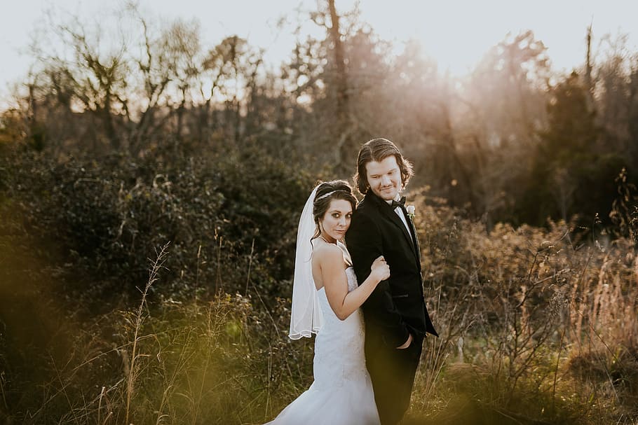 nature, trees, plant, grass, outdoor, people, man, woman, wedding HD wallpaper