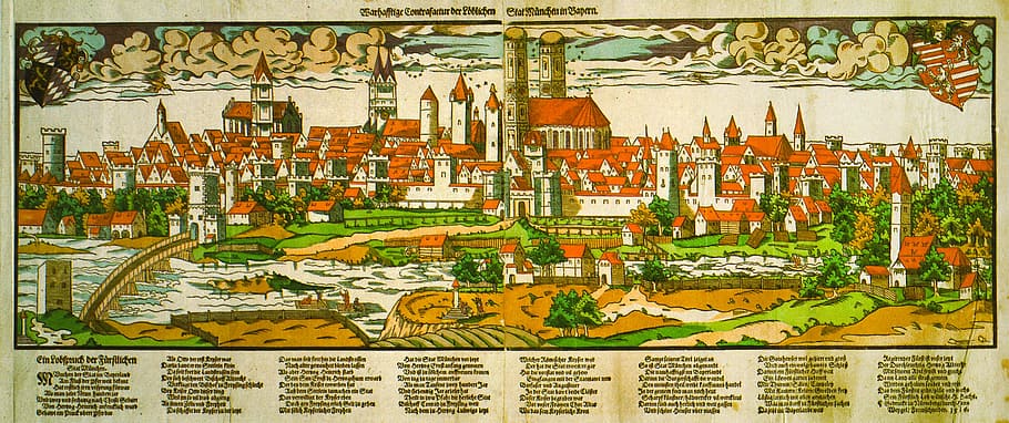 Munich during the 1500s, art, castles, drawing, germany, public domain HD wallpaper
