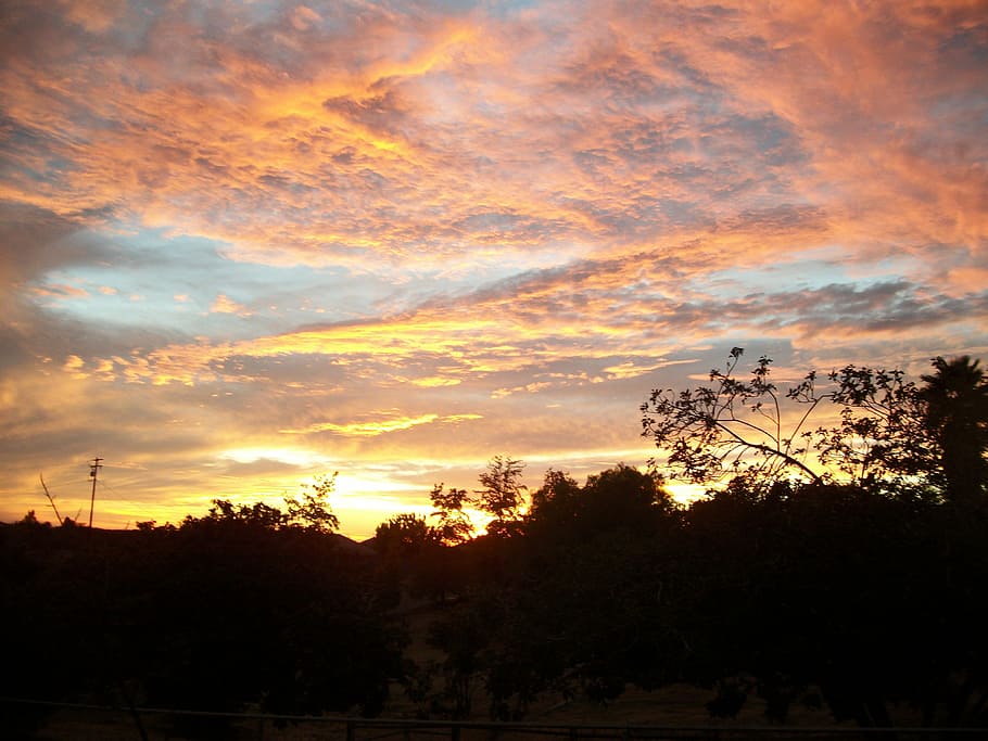 Sunset, Clouds, Sky, Landscape, Orange, blue, yellow, summer HD wallpaper