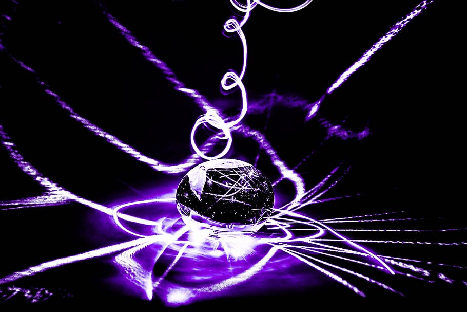 long exposure, violet, laser, sphere, celebration, shiny, black background HD wallpaper