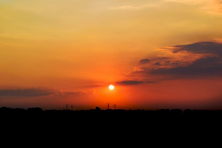 Silihouette Sunset, silhouette of building at sunset, sky, clouds HD wallpaper