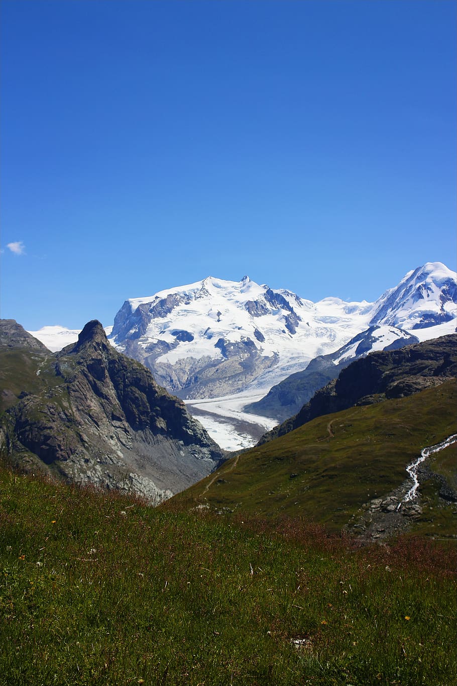 swiss, glacier, mountain, sky, beauty in nature, snow, winter HD wallpaper