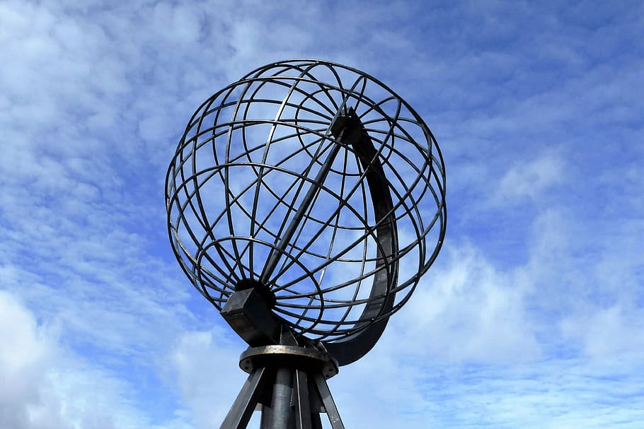 north cape, globe, monument, sky, cloud - sky, sphere, space HD wallpaper