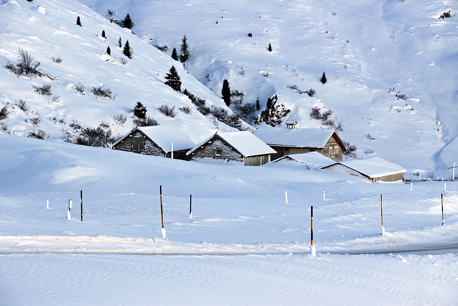 photograph of small town coated by snow ice, winter, bergdorf HD wallpaper