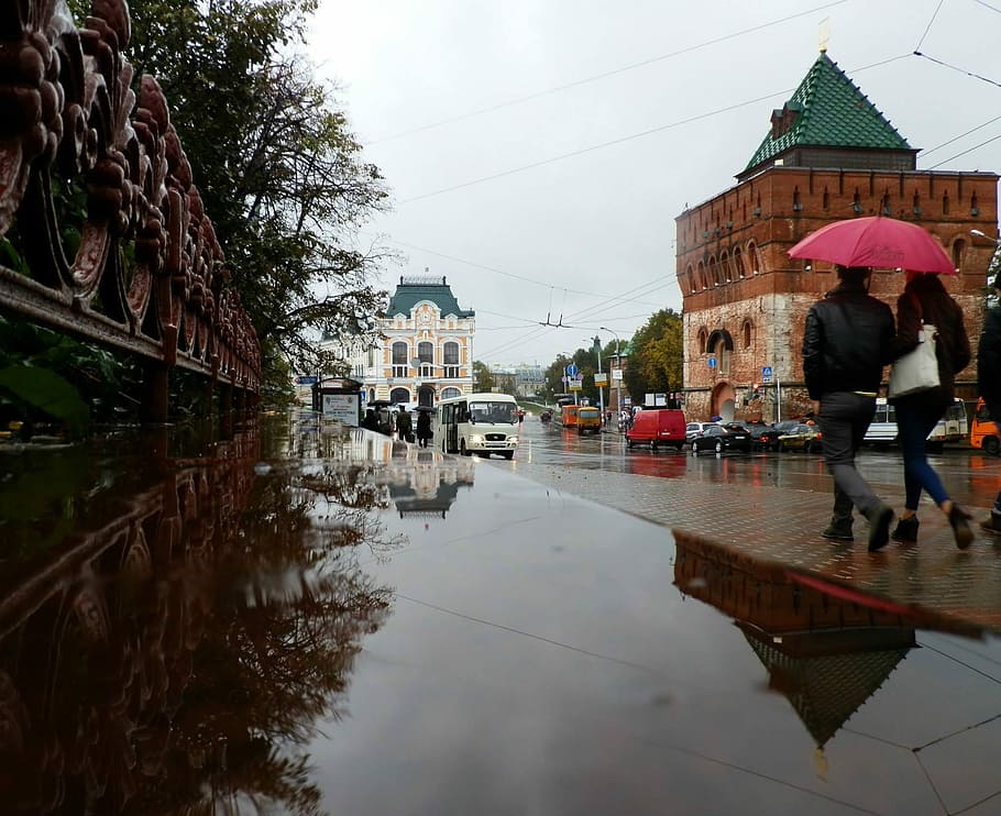 Bottom, Nizhniy Novgorod, Kremlin, the kremlin, street, rain, HD wallpaper