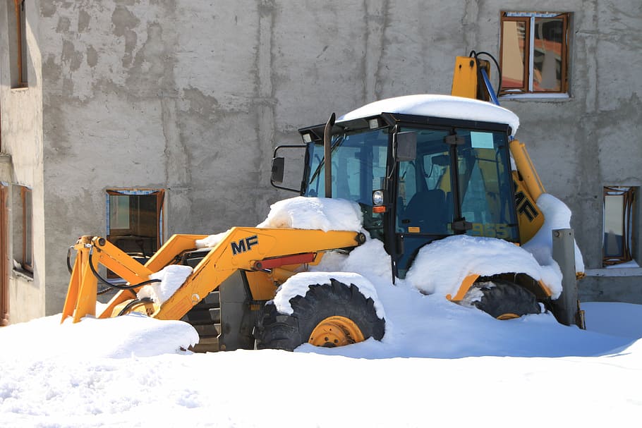 backhoe, cold, digger, snowplow, loader, tractor, editorial, HD wallpaper