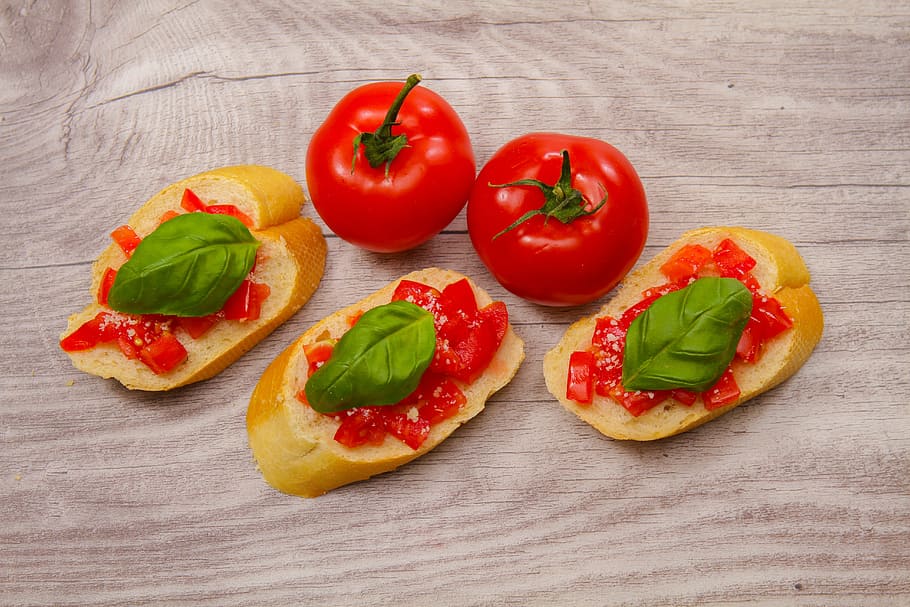 tomatoes, bread, culinary delight, eat, food, healthy, starter HD wallpaper