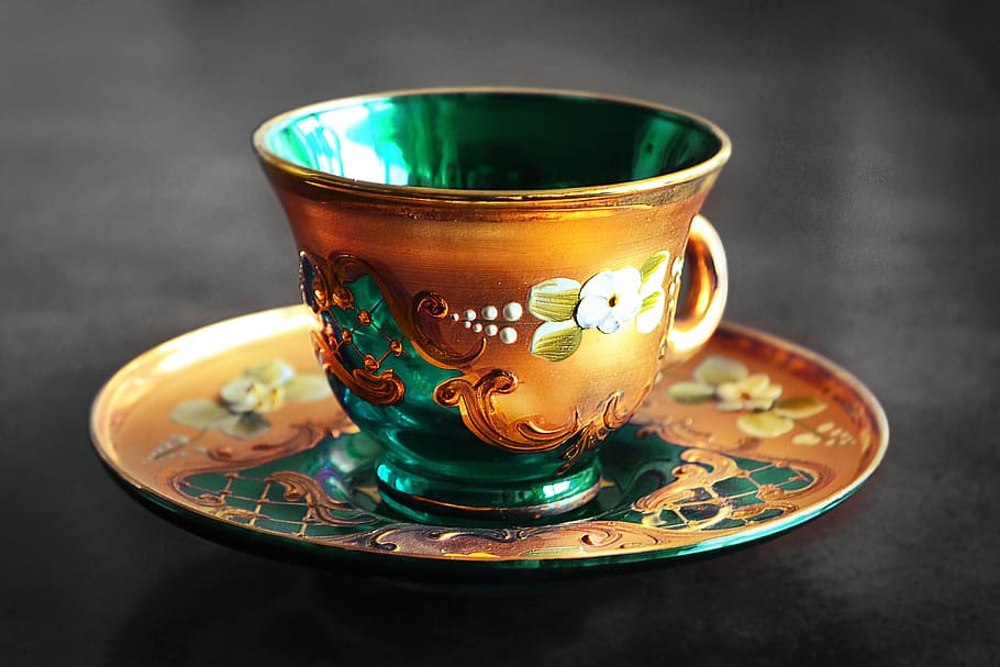 Closeup shot of an ornamental tea cup, food/Drink, drinks, cultures