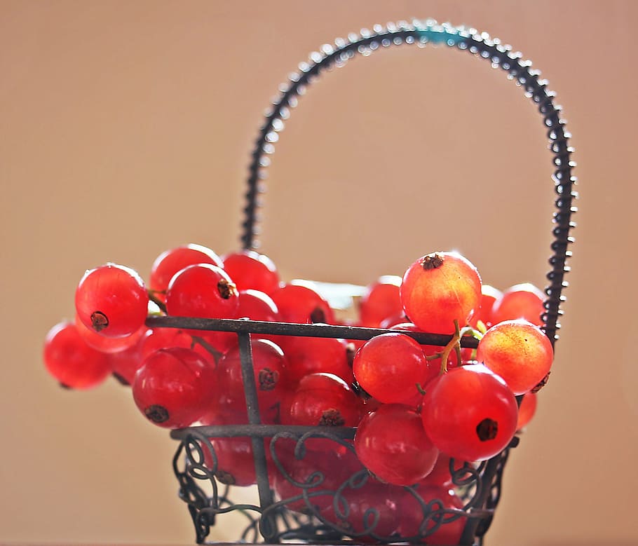 red berries in the basket, currants, fruit, red currant, fruits, HD wallpaper