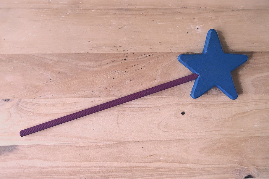 blue star wand toy, magic wand, wand wood, background wood, wand of fairy