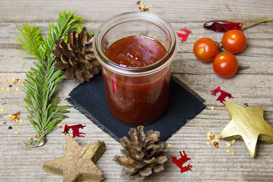 clear glass jar, Tomato, Jam, Chili, Vanilla, Sauce, Dip, frisch HD wallpaper