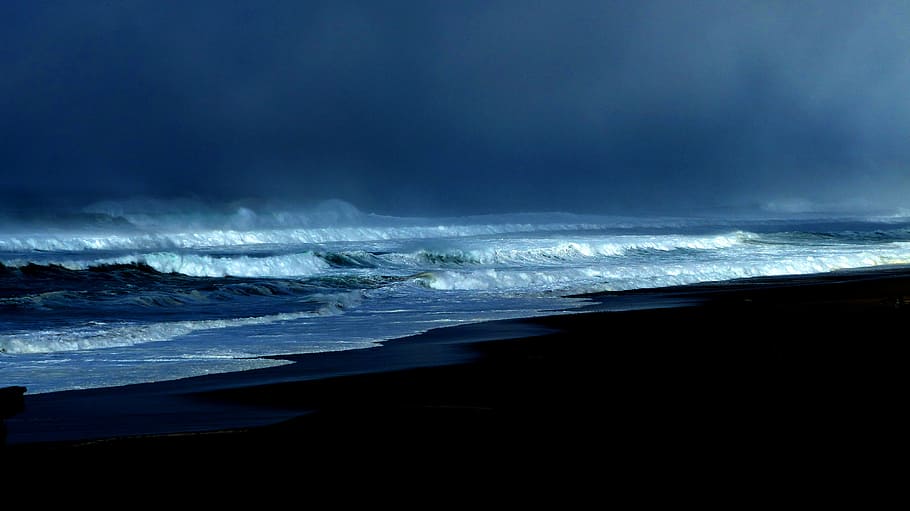 sea waves, ocean, storm, blue, water, pacific, scenics, nature, HD wallpaper