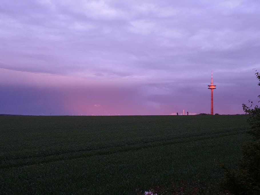 radio tower, sunset, afterglow, sky, twilight, evening sky HD wallpaper