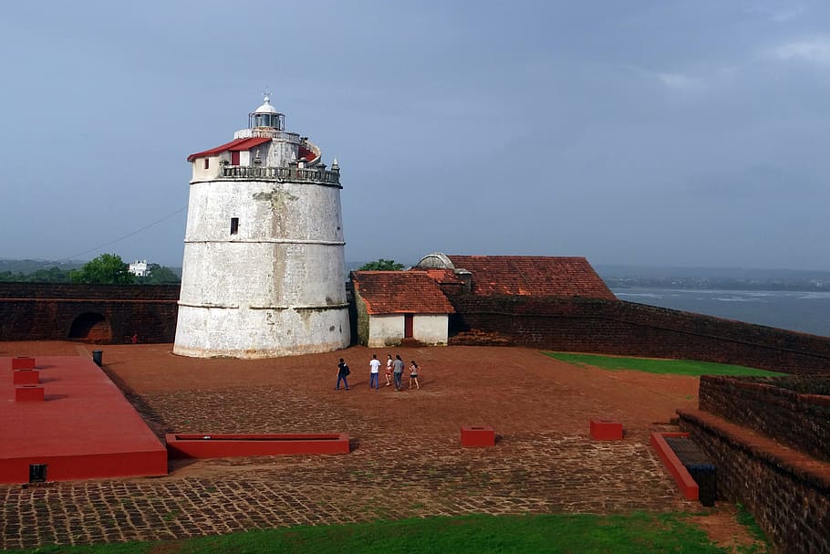 aguada fort, lighthouse, portugese fort, 17th century, goa, HD wallpaper