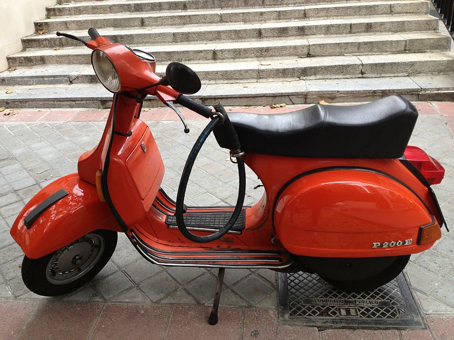 scooter, moto, red, mode of transportation, no people, stationary HD wallpaper