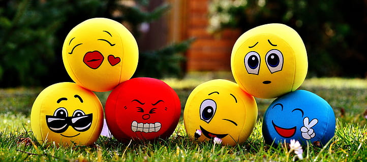 HD wallpaper: three emoji plush toys, smilies, emotions, balls, funny, cute  | Wallpaper Flare