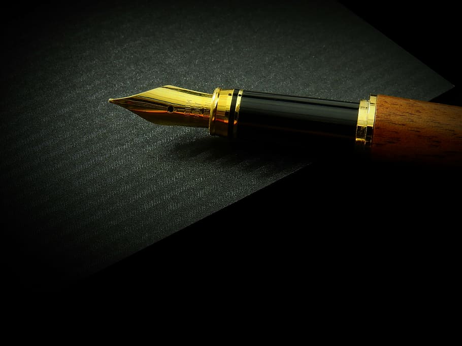 vintage brown and black pen, leave, communication, filler, fountain pen