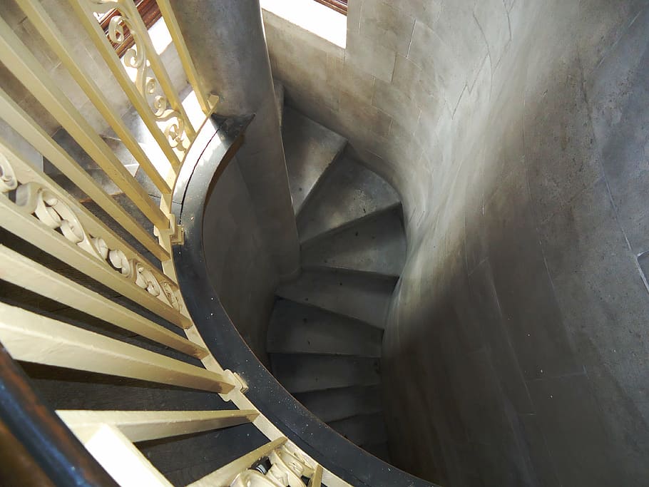 stairway, old, looking down, architecture, stone, steps, staircase HD wallpaper