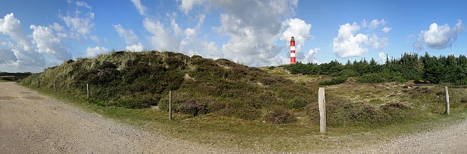 Lighthouse, Panorama, Amrum, Island, dunes, summer, nordfriesland, HD wallpaper