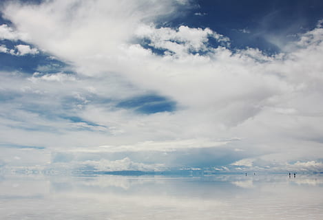 white cloudy sky, salt, lake, clouds, water, reflection, cloud - sky HD wallpaper
