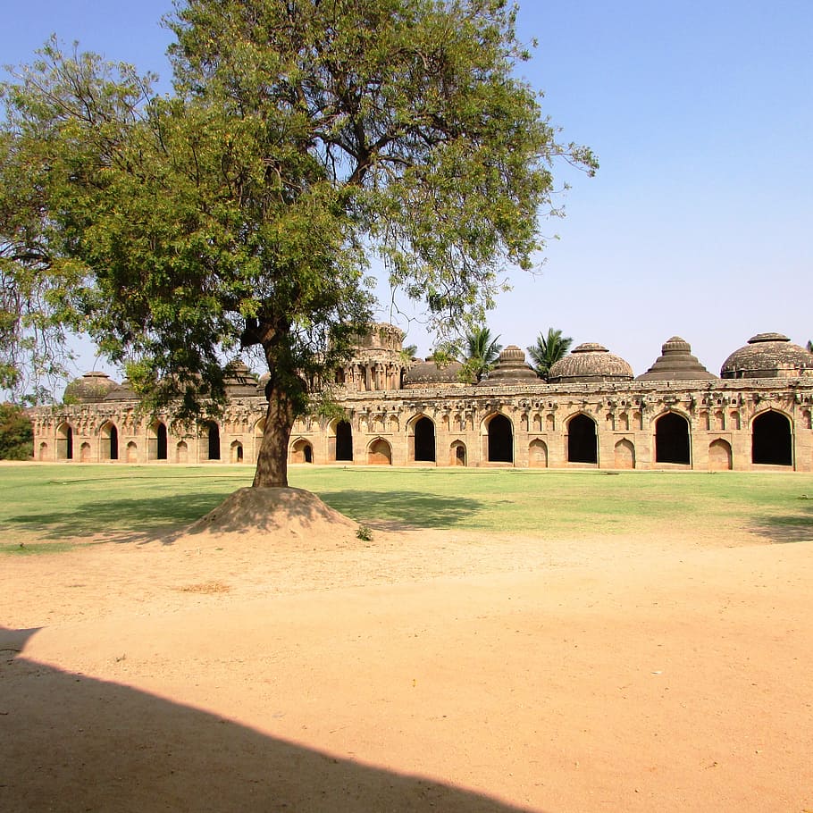 landscape photography of brown building, elephants stable, hampi, HD wallpaper