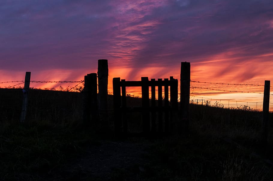 sunset, sky, silhouette, evening, clouds, mood, landscape, lighting HD wallpaper