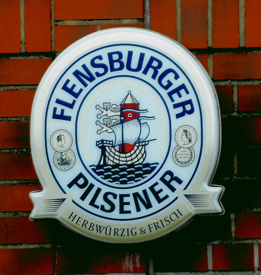Beer, Shield, Advertising, flensburger pilsener, advertising sign