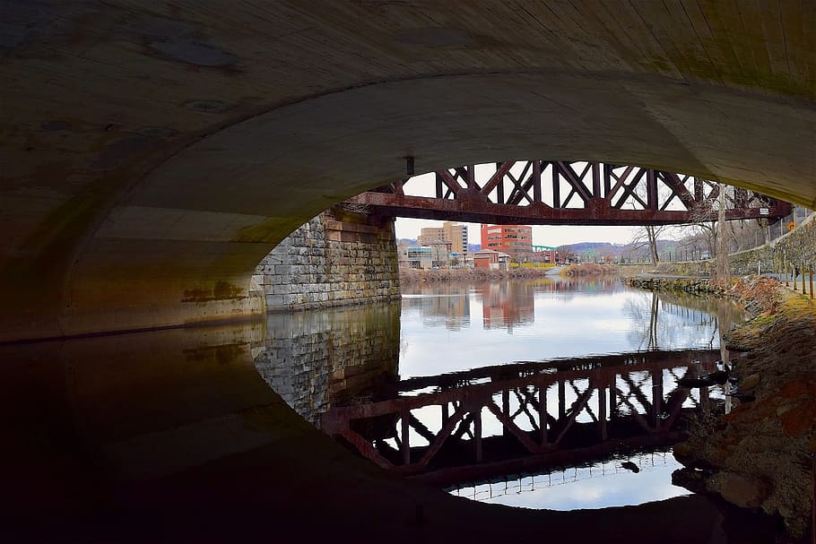Tunnel, Bridge, Water, Reflection, delaware river, landscape, HD wallpaper
