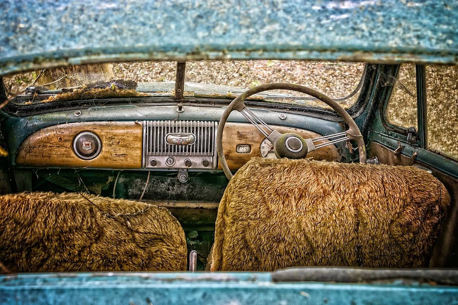 closeup photo of vehicle steering wheel, pkw, auto, old car HD wallpaper