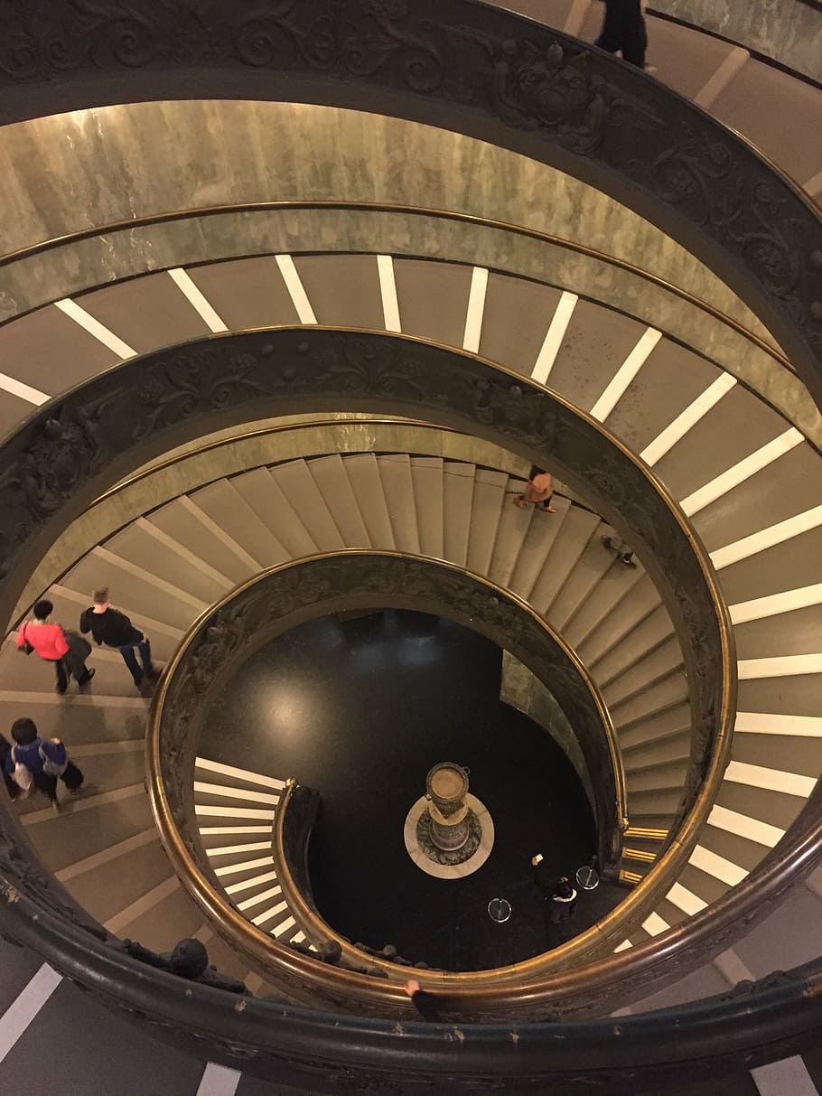 museum, rome, scale, spiral, staircase, architecture, steps HD wallpaper