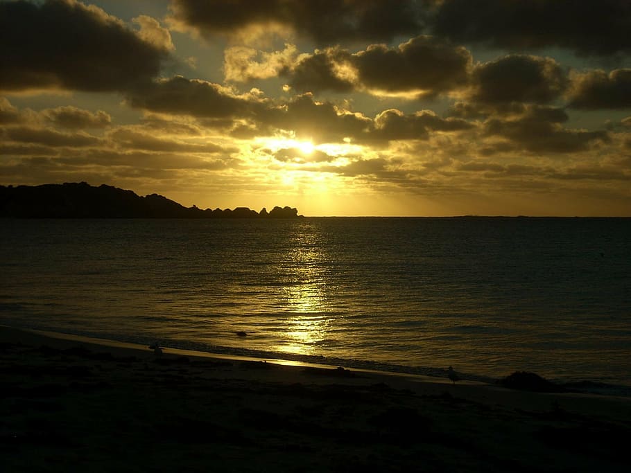 sunset, beach, tranquil, ocean, beach sunset, vacation, sky HD wallpaper