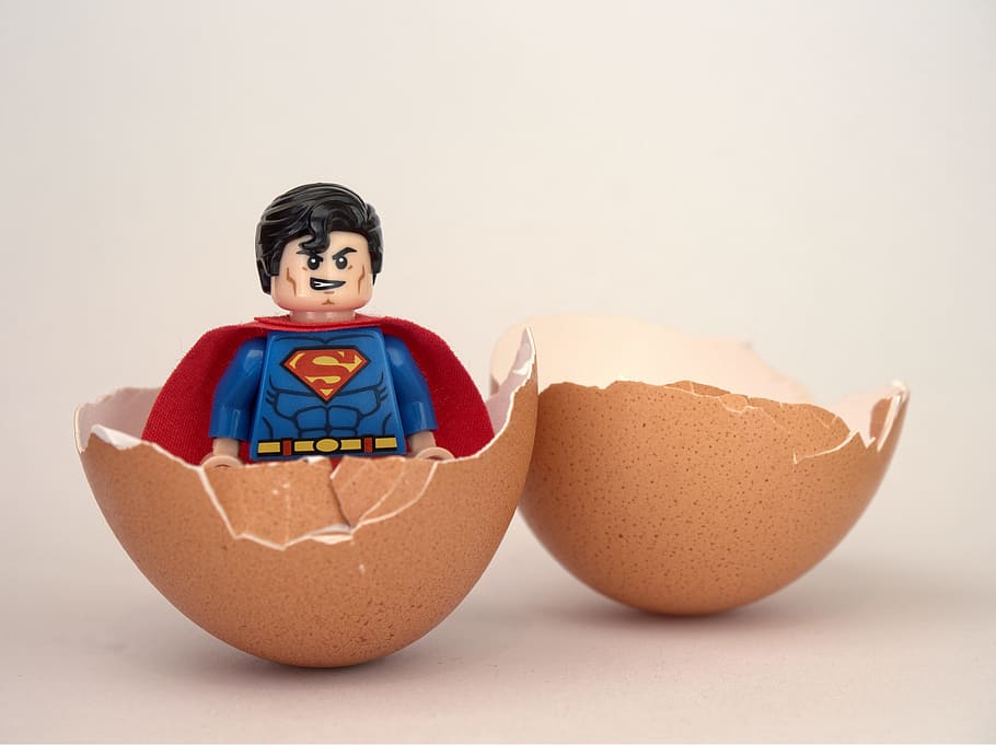 LEGO Super Man mini figure on brown organic egg, superman, hatch HD wallpaper