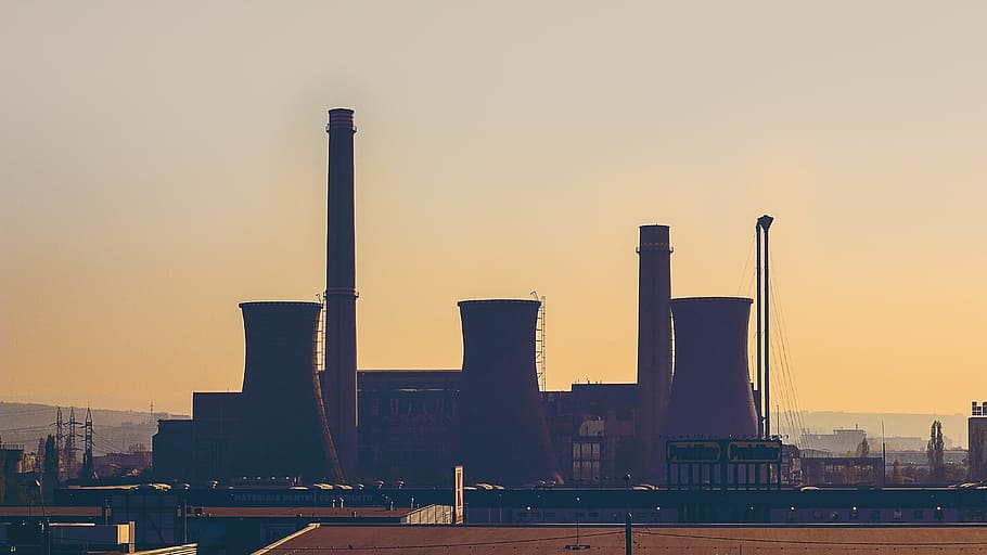 city, dawn, sunset, industry, air pollution, architecture, business, HD wallpaper