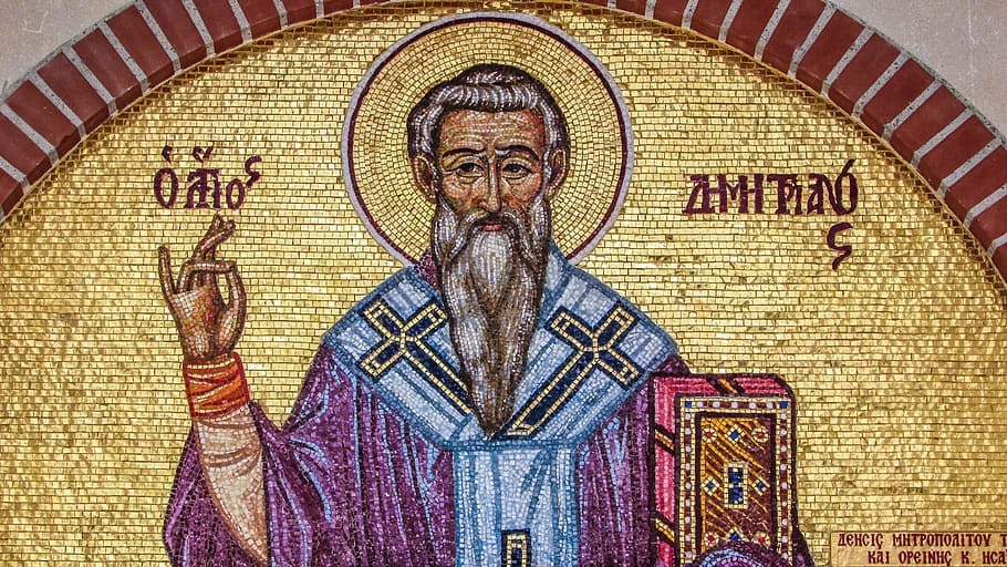 Iconography, ayios dimitrianos, saint, mosaic, lintel, religion