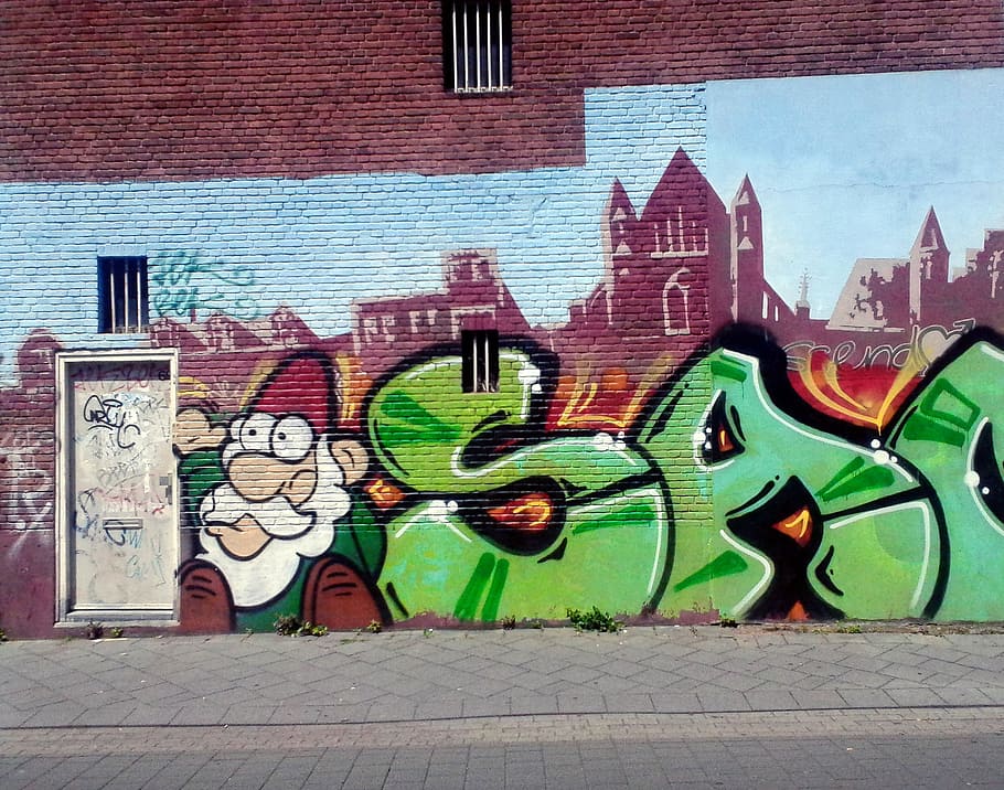 graffiti, dead wall, mural, background, gnome, city, zwolle HD wallpaper