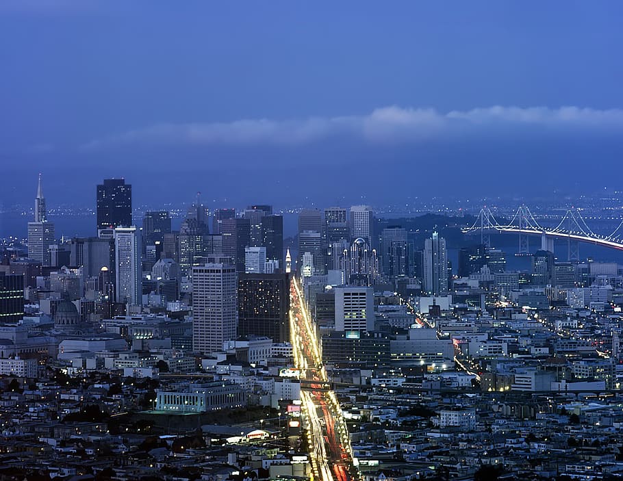 time lapse photography of aerial view of city during night, san francisco, HD wallpaper